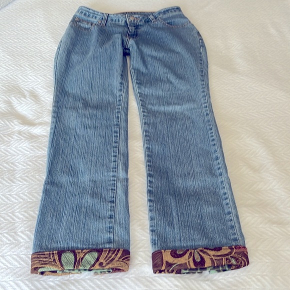 3 Sisters Blue 5 Pocket Jeans with Brocade Hem & Leopard Vent 2 - Picture 4 of 11